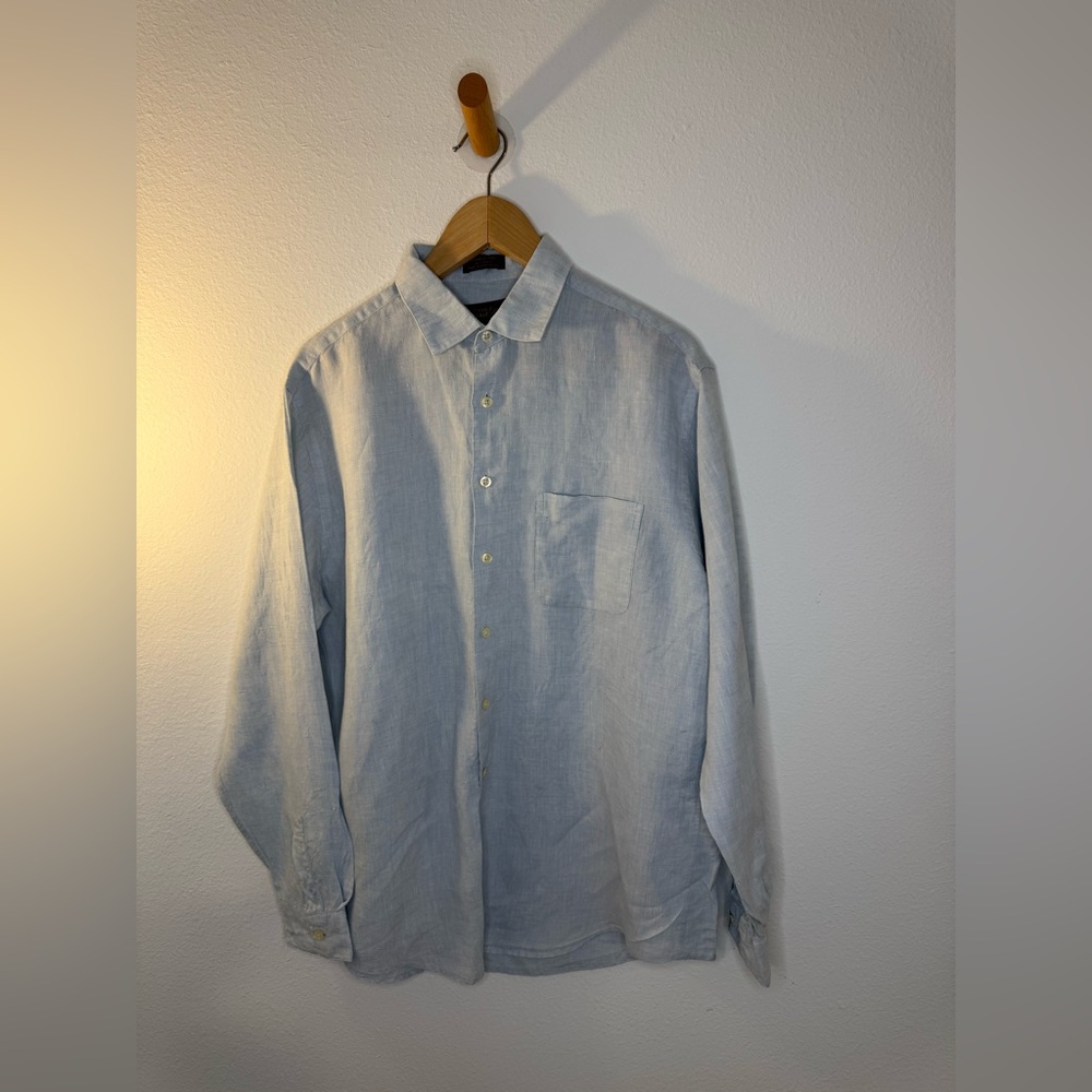 100% Linen Tasso Elba Light Gray Casual Button Down Shirt